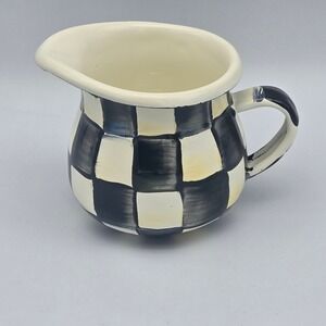 MacKenzie-Childs Courtly Check Enamel Creamer Pitcher Black and White Classic 3"